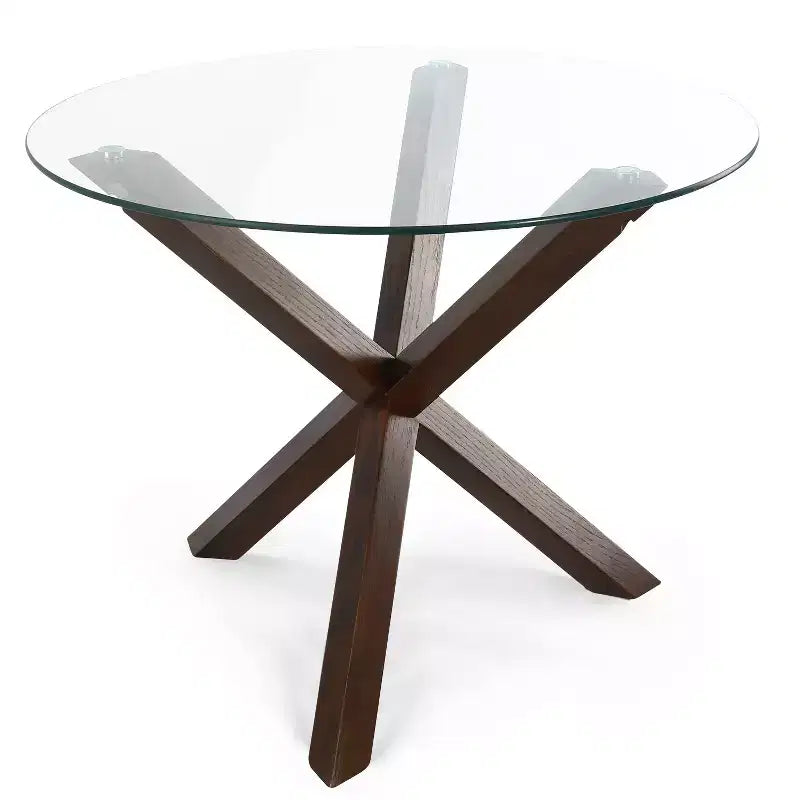 Table à manger ronde Poly & Bark 37.4 Kennedy avec plateau en verre et base en bois