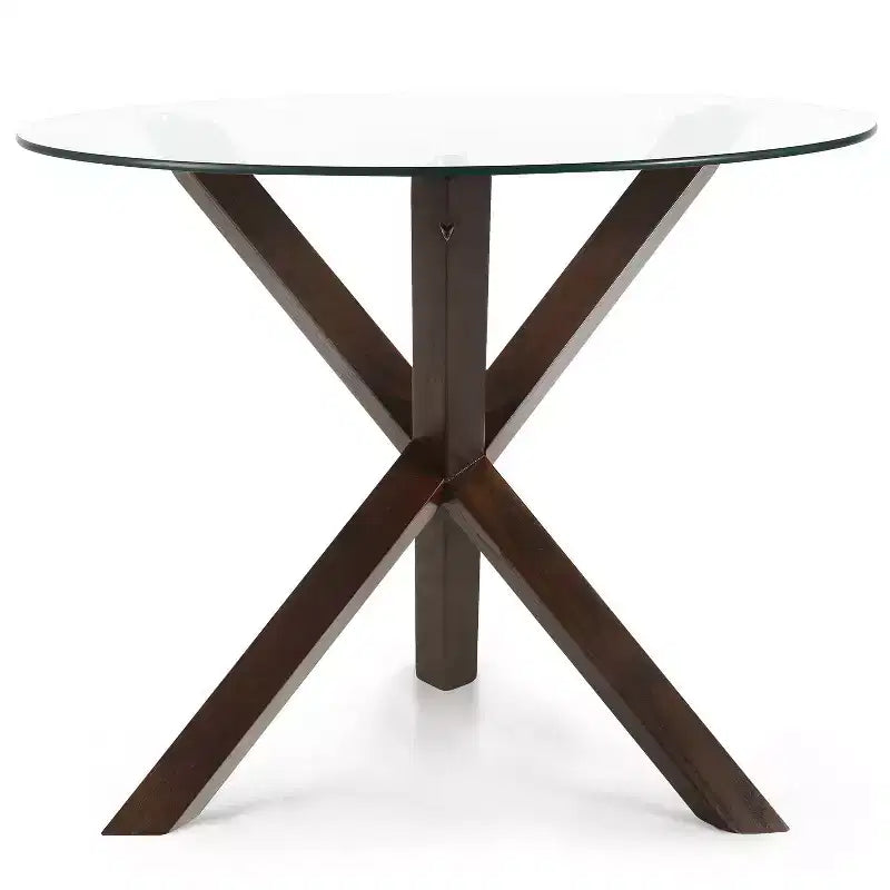 Table à manger ronde Poly & Bark 37.4 Kennedy avec plateau en verre et base en bois