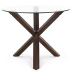 Table à manger ronde Poly & Bark 37.4 Kennedy avec plateau en verre et base en bois