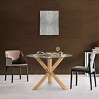 Table à manger ronde Poly & Bark 37.4 Kennedy avec plateau en verre et base en bois
