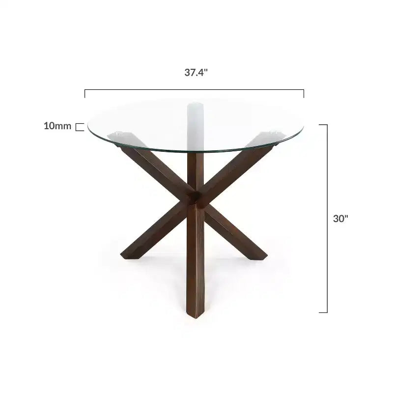 Table à manger ronde Poly & Bark 37.4 Kennedy avec plateau en verre et base en bois