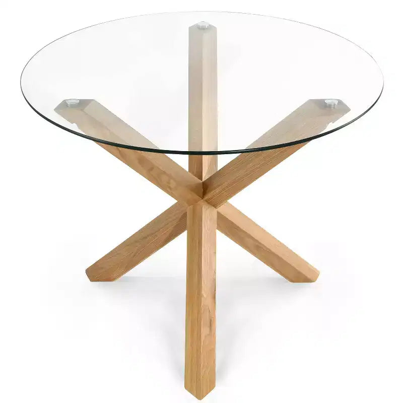 Table à manger ronde Poly & Bark 37.4 Kennedy avec plateau en verre et base en bois