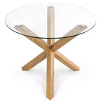 Table à manger ronde Poly & Bark 37.4 Kennedy avec plateau en verre et base en bois
