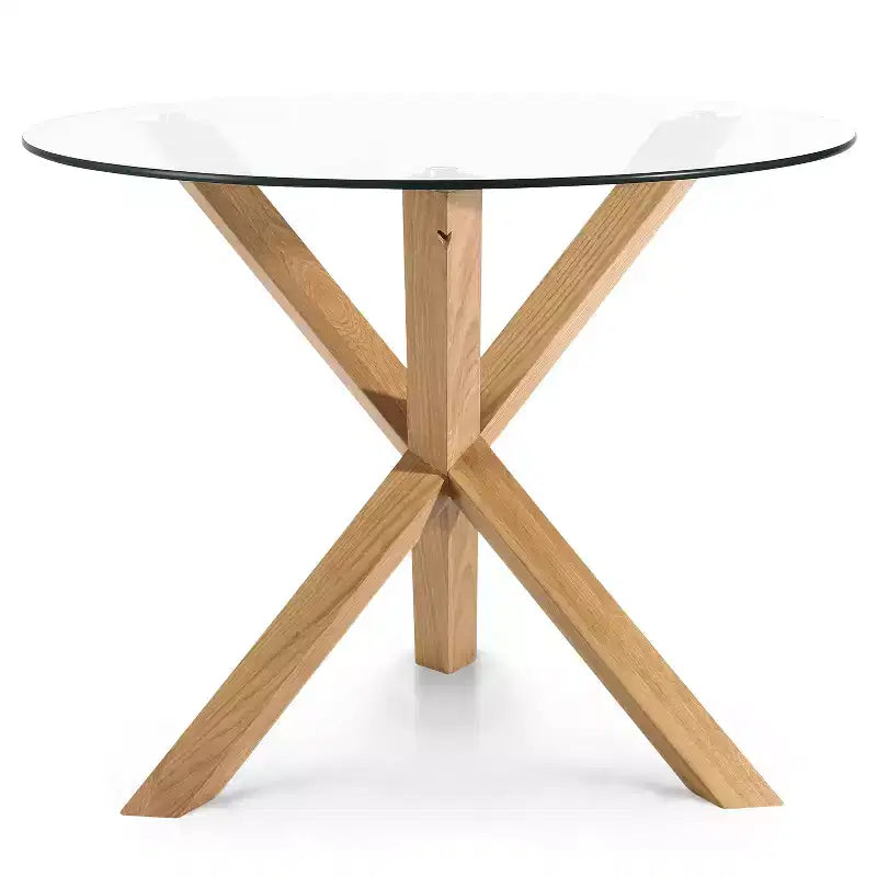 Table à manger ronde Poly & Bark 37.4 Kennedy avec plateau en verre et base en bois