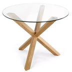 Table à manger ronde Poly & Bark 37.4 Kennedy avec plateau en verre et base en bois