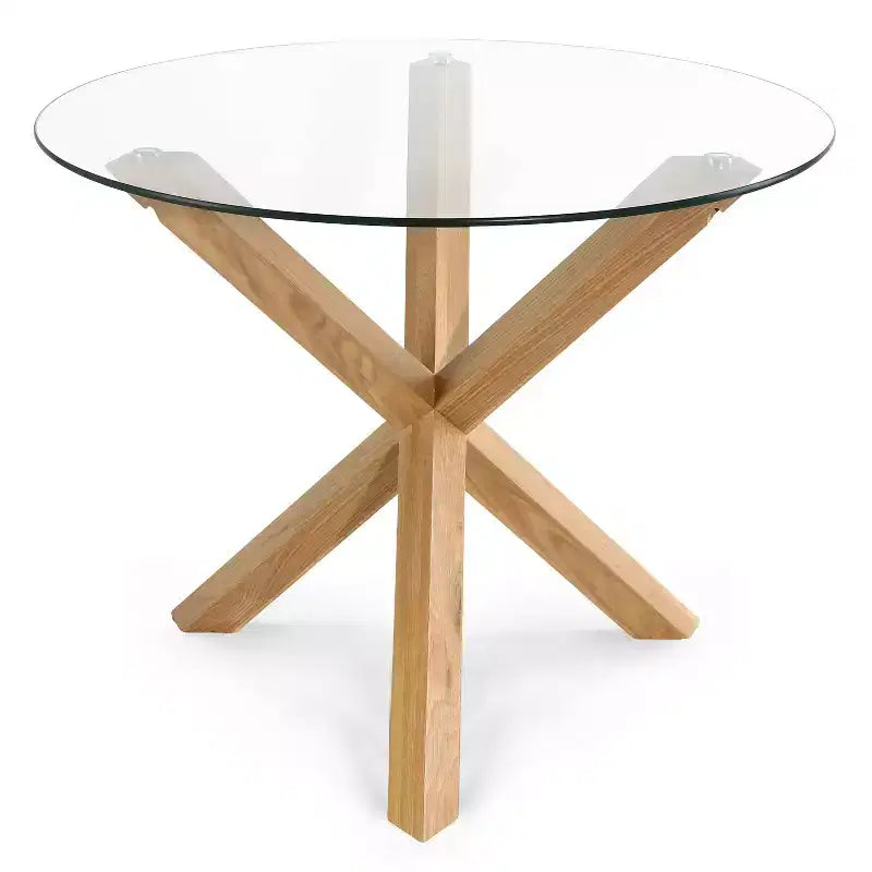 Table à manger ronde Poly & Bark 37.4 Kennedy avec plateau en verre et base en bois
