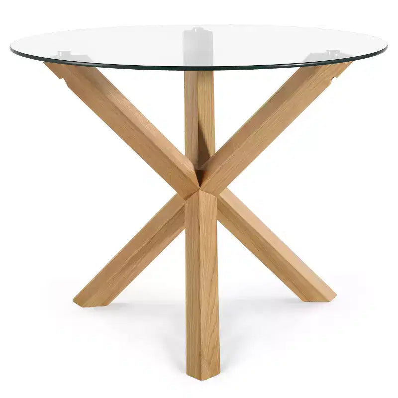 Table à manger ronde Poly & Bark 37.4 Kennedy avec plateau en verre et base en bois