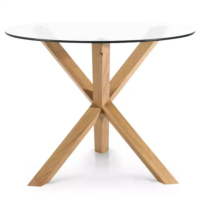 Table à manger ronde Poly & Bark 37.4 Kennedy avec plateau en verre et base en bois