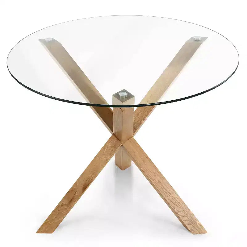 Poly & Bark 37.4 Kennedy Glass Top Round Wood Dining Table