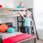 Lit superposé Max & Lily en bois massif, en forme de L, deux lits simples avec bibliothèque pour enfants