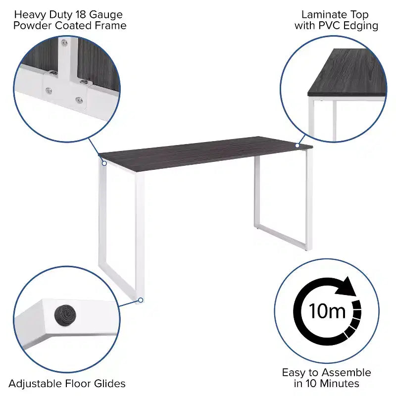 Flash Furniture Bureau Moderne de Qualité Commerciale Style Industriel, Bureau d'Ordinateur Robuste pour Bureau à Domicile - Longueur 55