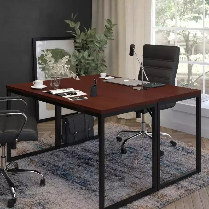 Flash Furniture Bureau Moderne de Qualité Commerciale Style Industriel, Bureau d'Ordinateur Robuste pour Bureau à Domicile - Longueur 55
