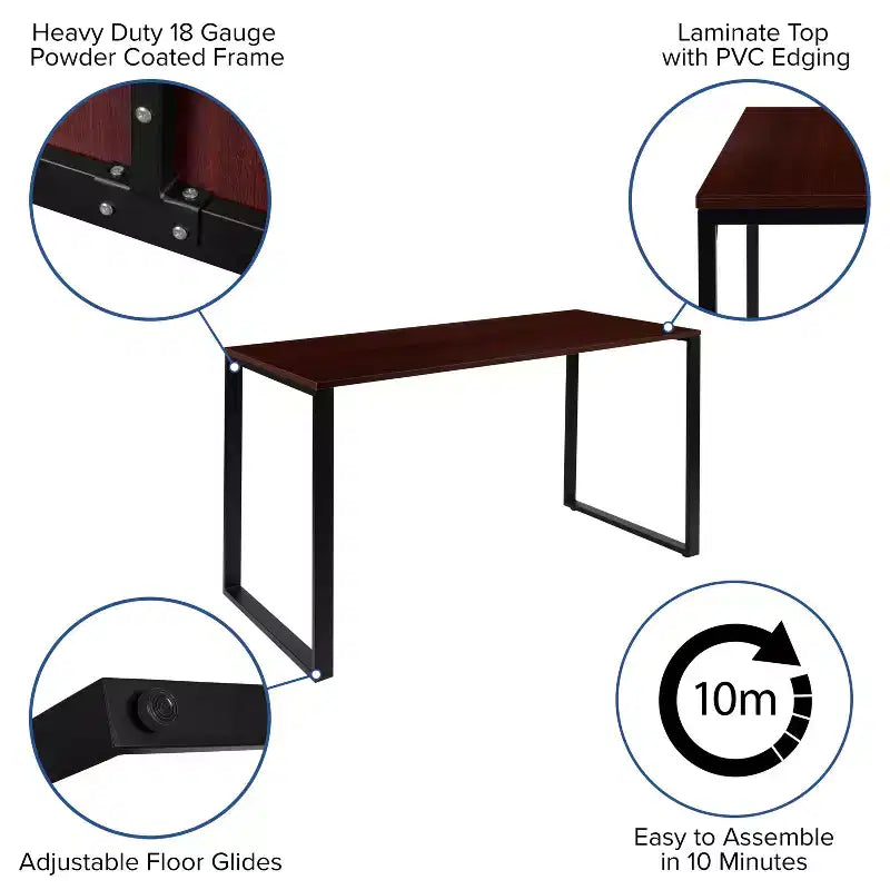 Flash Furniture Bureau Moderne de Qualité Commerciale Style Industriel, Bureau d'Ordinateur Robuste pour Bureau à Domicile - Longueur 55