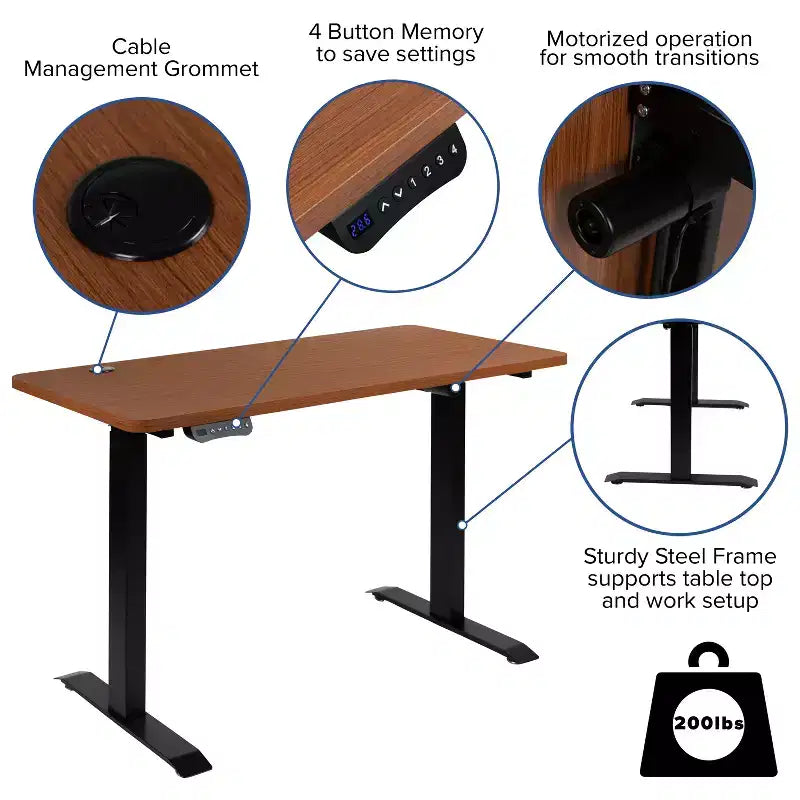 Bureau réglable en hauteur électrique Flash Furniture - Plateau de table 48 de large - 24 de profondeur