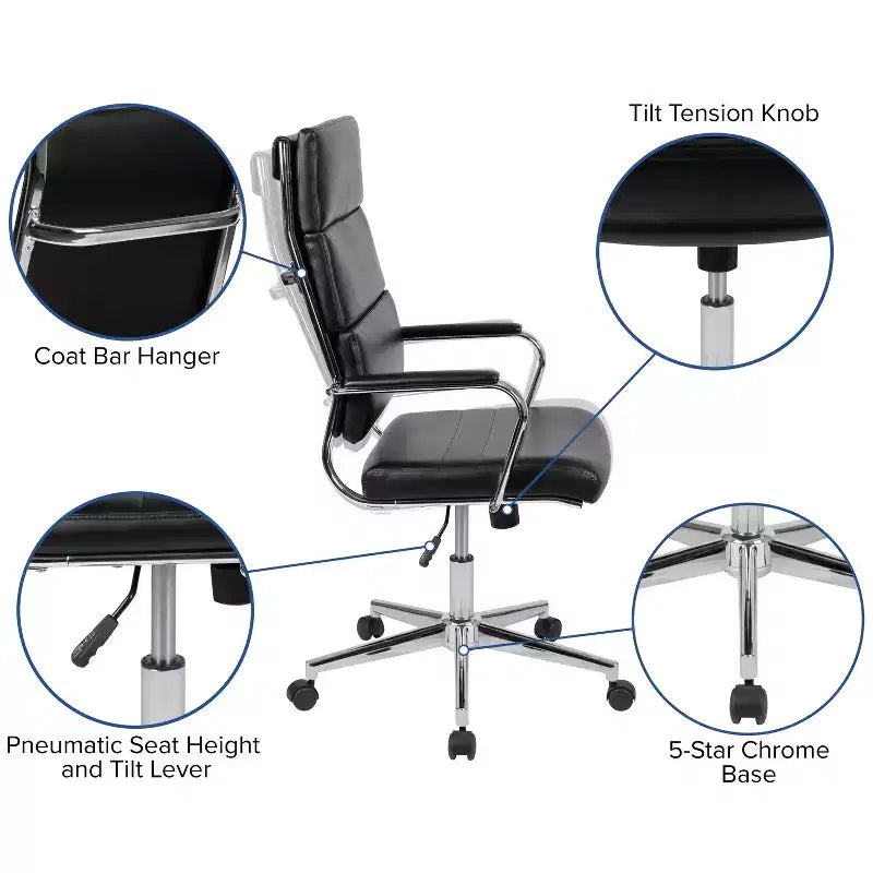 Chaise de bureau pivotante de direction contemporaine en cuir souple avec panneau dossier haut Flash Furniture