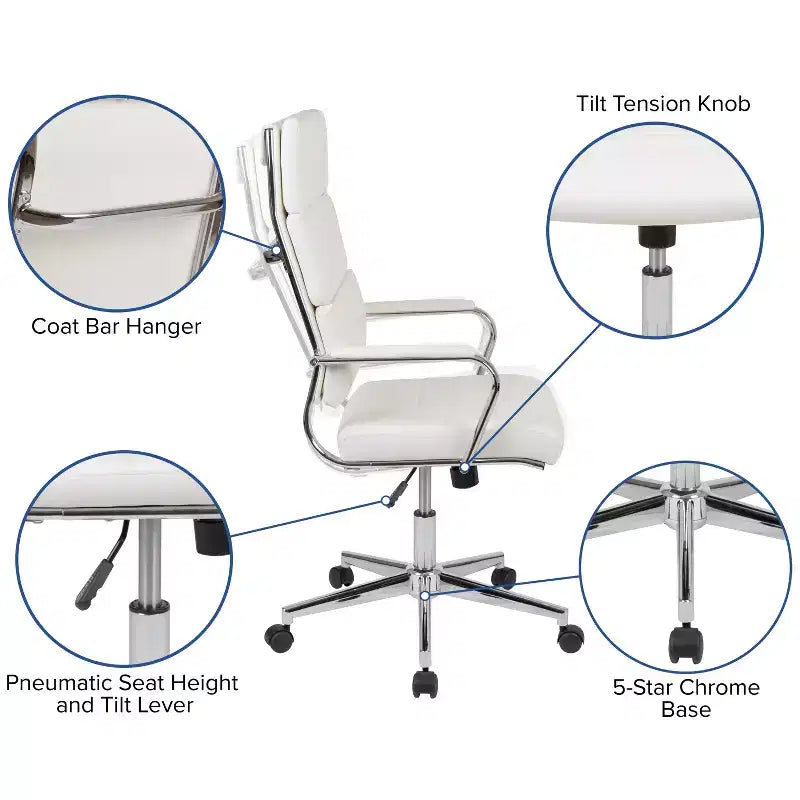 Chaise de bureau pivotante de direction contemporaine en cuir souple avec panneau dossier haut Flash Furniture