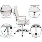 Chaise de bureau pivotante de direction contemporaine en cuir souple avec panneau dossier haut Flash Furniture