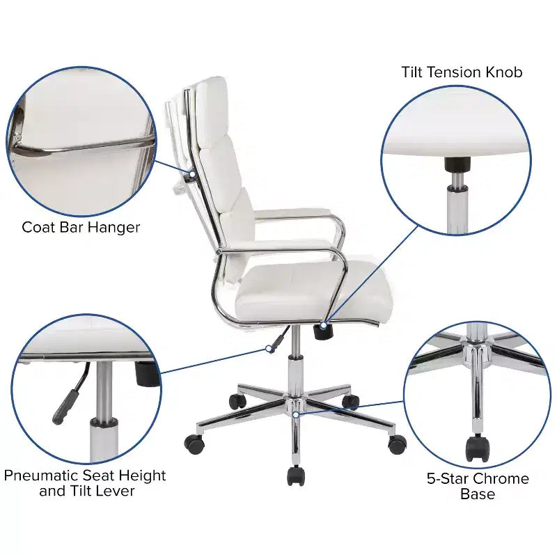 Chaise de bureau pivotante de direction contemporaine en cuir souple avec panneau dossier haut Flash Furniture