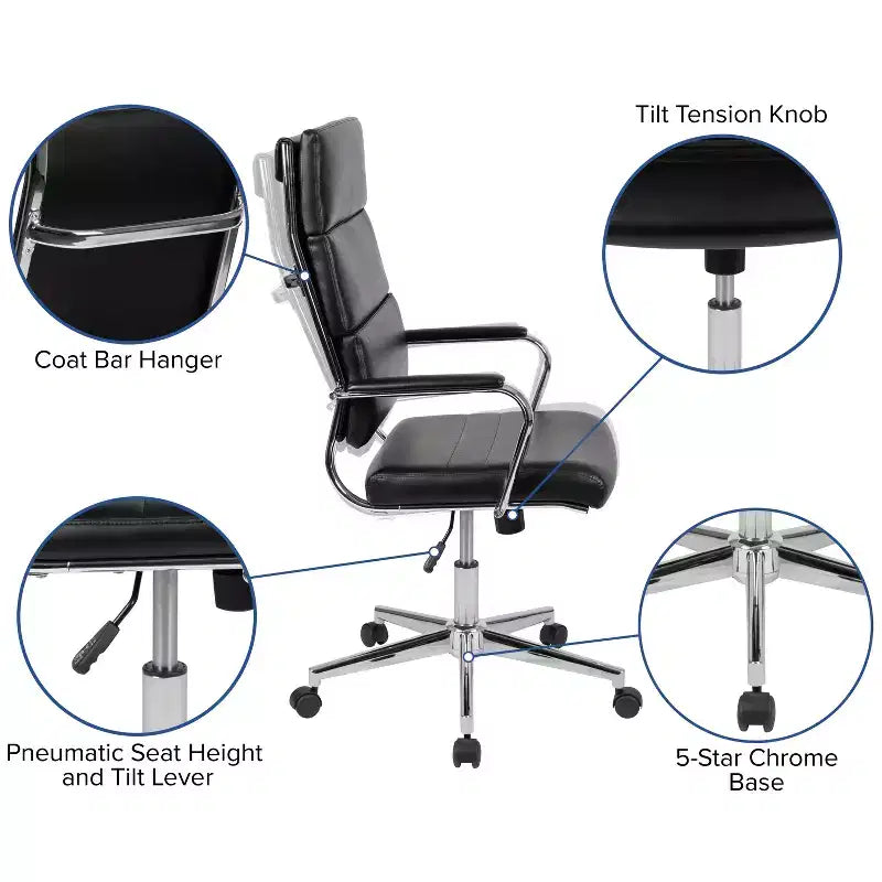 Chaise de bureau pivotante de direction contemporaine en cuir souple avec panneau dossier haut Flash Furniture