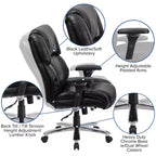 Flash Furniture Série HERCULES Chaise de bureau ergonomique pivotante exécutive grand et fort, utilisation intensive 24h/24 et 7j/7, capacité de 181 kg, avec bouton lombaire et appui-tête et dossier capitonnés