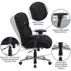 Flash Furniture Série HERCULES Chaise de bureau ergonomique pivotante exécutive grand et fort, utilisation intensive 24h/24 et 7j/7, capacité de 181 kg, avec bouton lombaire et appui-tête et dossier capitonnés