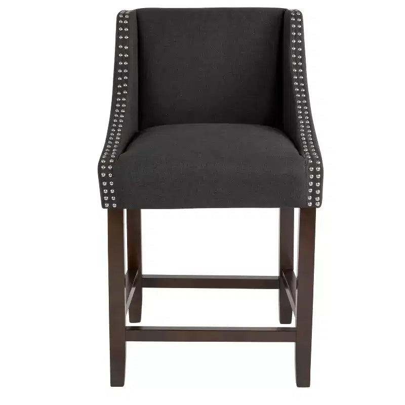 Tabouret de comptoir en bois de 24 po de hauteur de la série Carmel de Flash Furniture avec garniture cloutée décorative