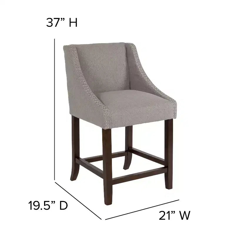 Tabouret de comptoir en bois de 24 po de hauteur de la série Carmel de Flash Furniture avec garniture cloutée décorative