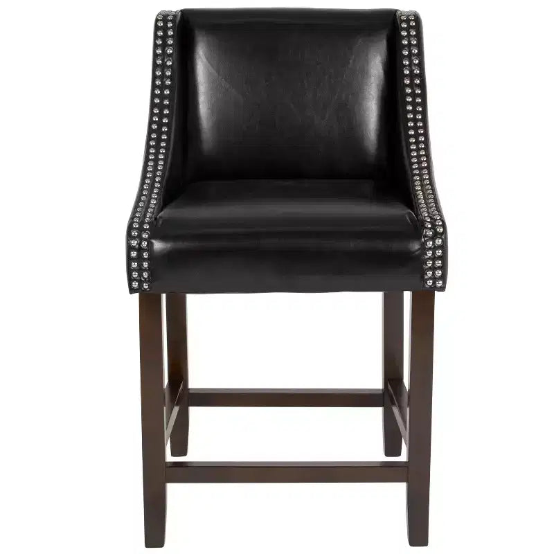Tabouret de comptoir en bois de 24 po de hauteur de la série Carmel de Flash Furniture avec garniture cloutée décorative