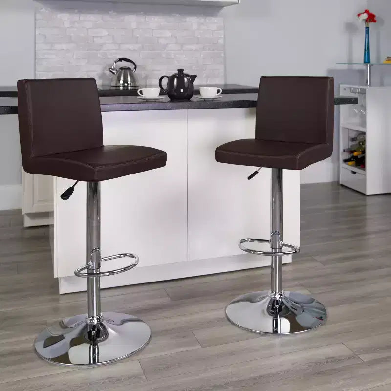 Tabouret de bar contemporain Flash Furniture en vinyle, hauteur réglable, avec dossier à panneaux et base chromée