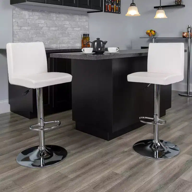 Tabouret de bar contemporain Flash Furniture en vinyle, hauteur réglable, avec dossier à panneaux et base chromée