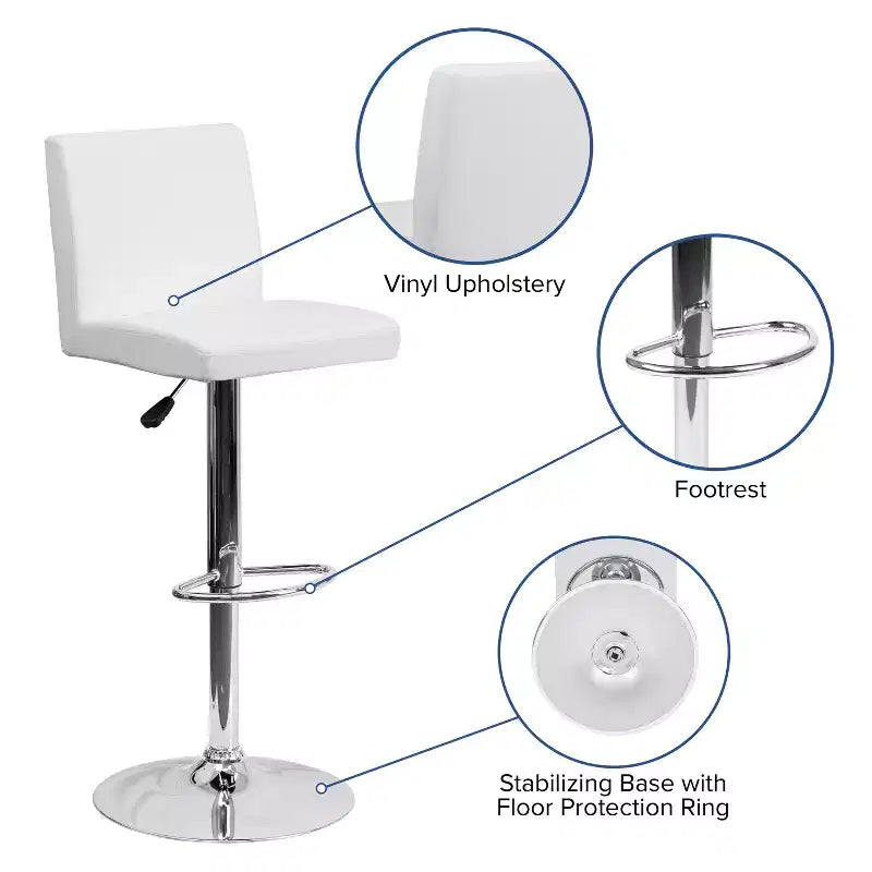 Tabouret de bar contemporain Flash Furniture en vinyle, hauteur réglable, avec dossier à panneaux et base chromée