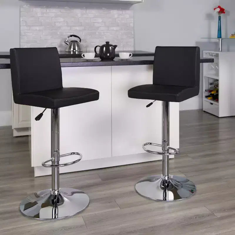 Tabouret de bar contemporain Flash Furniture en vinyle, hauteur réglable, avec dossier à panneaux et base chromée