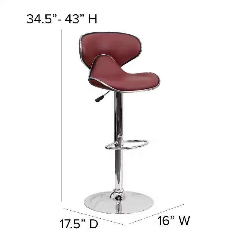 Tabouret de bar contemporain et confortable en vinyle mi-dossier, réglable en hauteur, avec base chromée de Flash Furniture