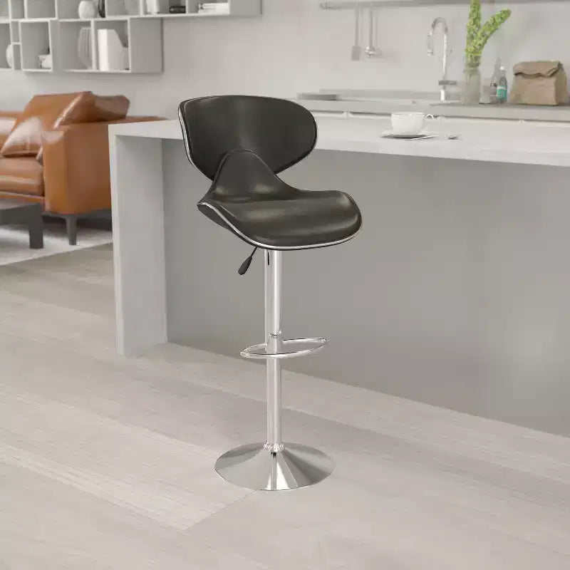 Tabouret de bar contemporain et confortable en vinyle mi-dossier, réglable en hauteur, avec base chromée de Flash Furniture