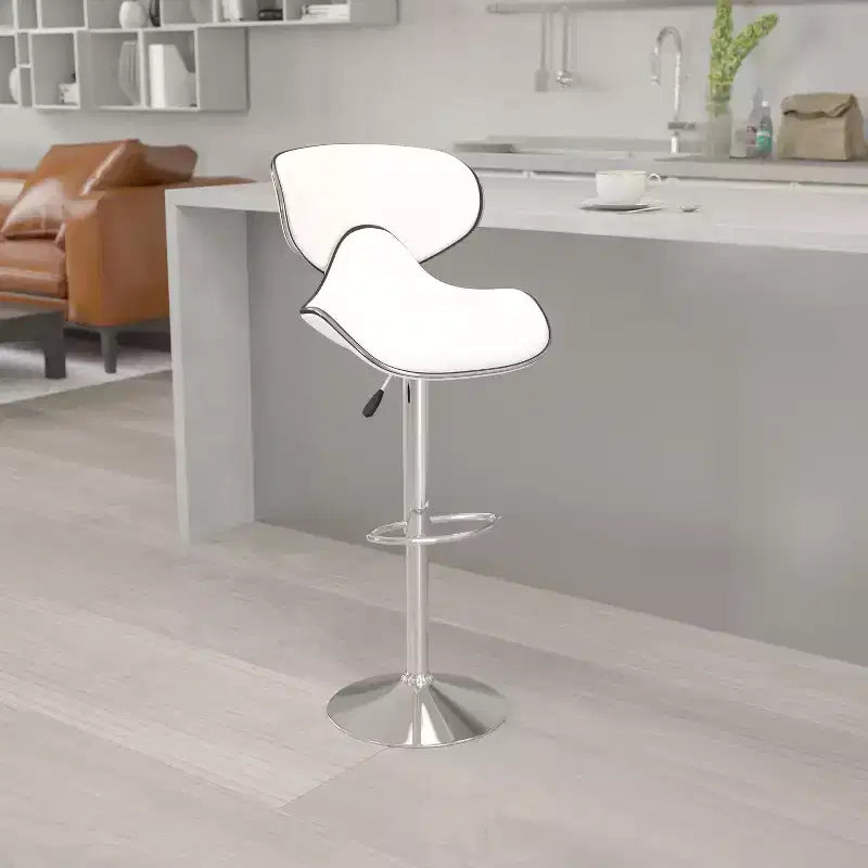 Tabouret de bar contemporain et confortable en vinyle mi-dossier, réglable en hauteur, avec base chromée de Flash Furniture