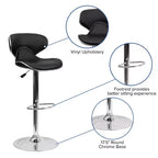Tabouret de bar contemporain et confortable en vinyle mi-dossier, réglable en hauteur, avec base chromée de Flash Furniture