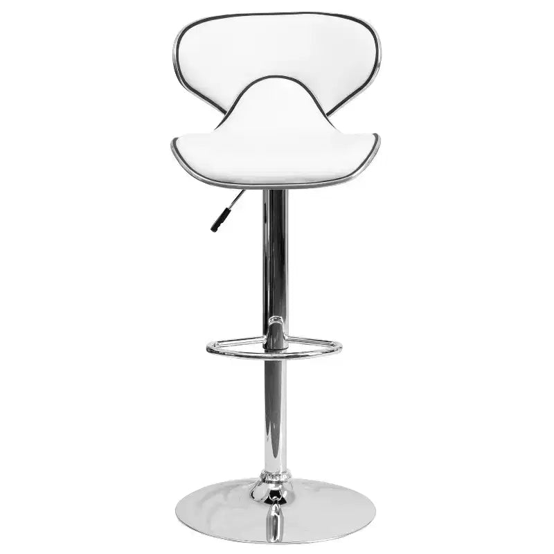 Tabouret de bar contemporain et confortable en vinyle mi-dossier, réglable en hauteur, avec base chromée de Flash Furniture