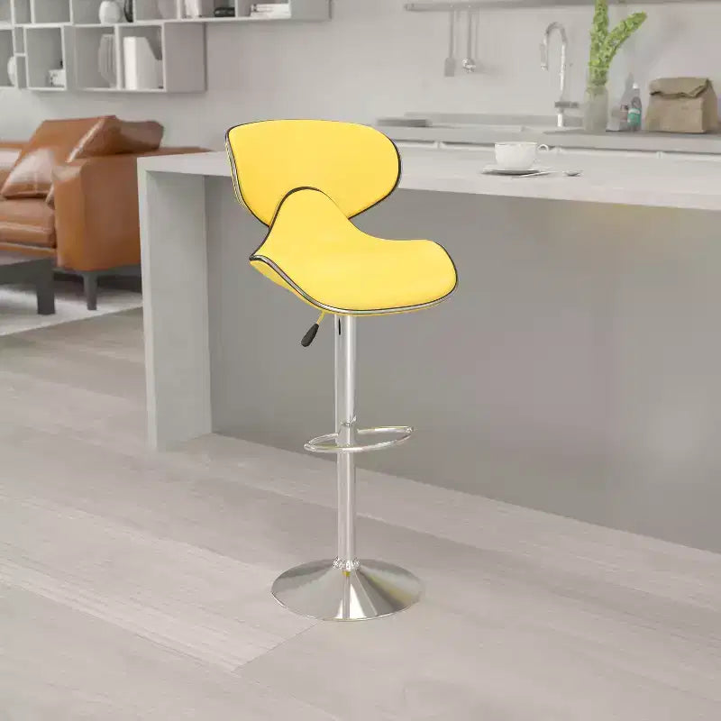 Tabouret de bar contemporain et confortable en vinyle mi-dossier, réglable en hauteur, avec base chromée de Flash Furniture