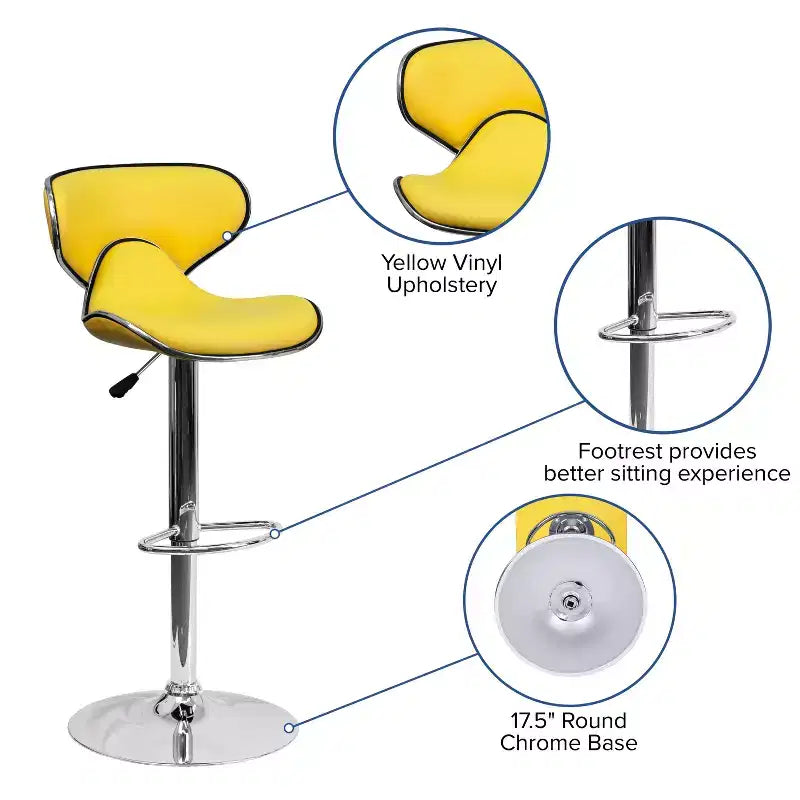 Tabouret de bar contemporain et confortable en vinyle mi-dossier, réglable en hauteur, avec base chromée de Flash Furniture