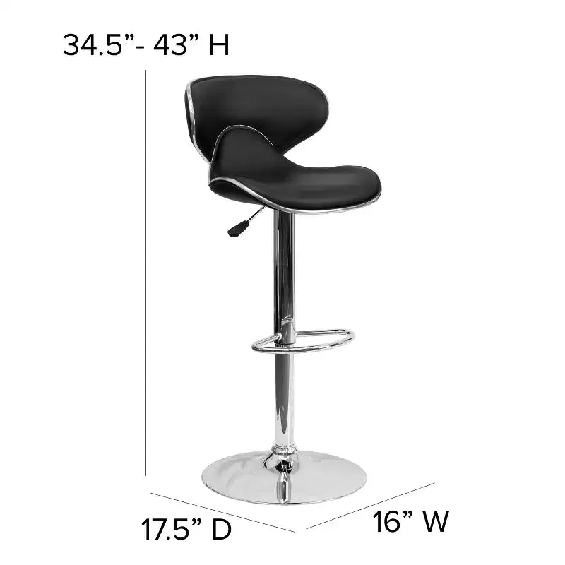 Tabouret de bar contemporain et confortable en vinyle mi-dossier, réglable en hauteur, avec base chromée de Flash Furniture