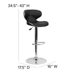 Tabouret de bar contemporain et confortable en vinyle mi-dossier, réglable en hauteur, avec base chromée de Flash Furniture