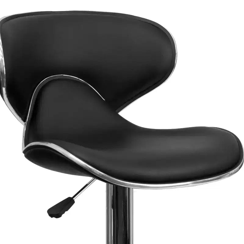 Tabouret de bar contemporain et confortable en vinyle mi-dossier, réglable en hauteur, avec base chromée de Flash Furniture