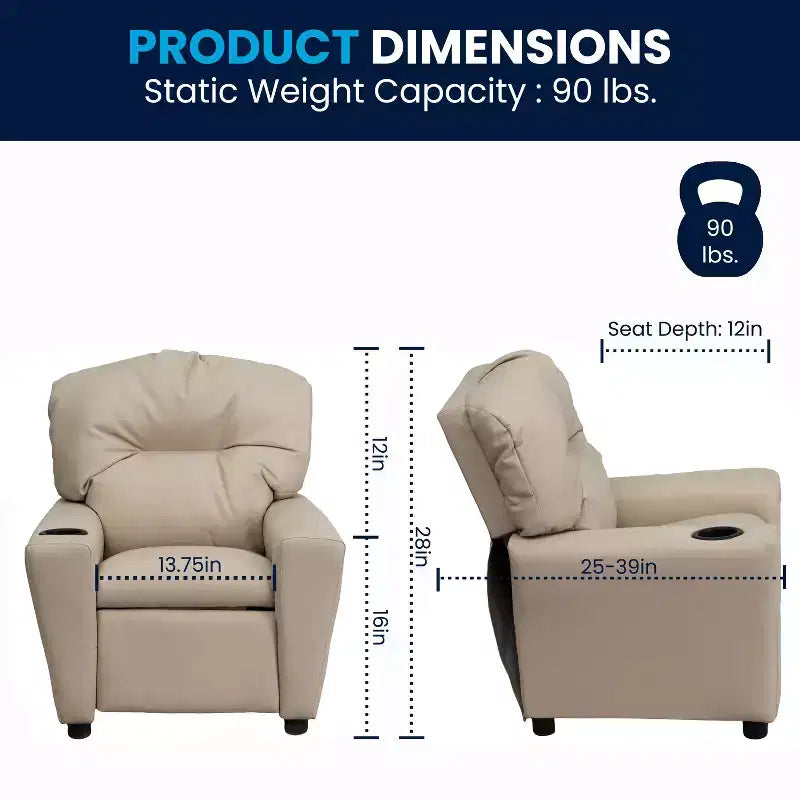 Fauteuil inclinable contemporain pour enfants Flash Furniture avec porte-gobelet
