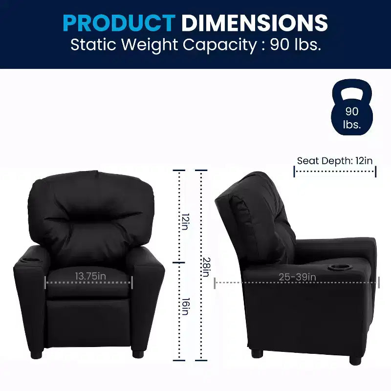 Fauteuil inclinable contemporain pour enfants Flash Furniture avec porte-gobelet