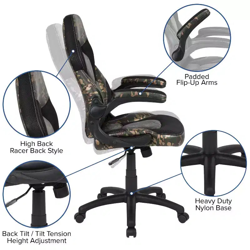 Ensemble bureau de jeu et chaise Emma et Oliver avec porte-gobelet, support pour casque et support pour écran