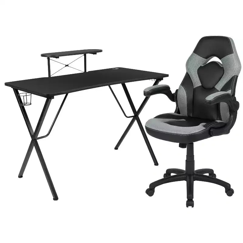 Ensemble bureau de jeu et chaise Emma et Oliver avec porte-gobelet, support pour casque et support pour écran