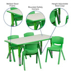 Emma et Oliver Ensemble de table d'activités rectangulaire en plastique réglable en hauteur, 23,625" L x 47,25" P, avec 4 chaises