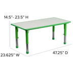 Emma et Oliver Ensemble de table d'activités rectangulaire en plastique réglable en hauteur, 23,625" L x 47,25" P, avec 4 chaises
