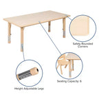 Emma et Oliver Ensemble de table d'activités rectangulaire en plastique réglable en hauteur, 23,625" L x 47,25" P, avec 4 chaises