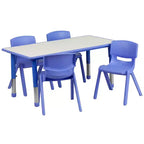 Emma and Oliver 23.625W x 47.25L Rectangular Plastic Height Adjustable Activity Table Set with 4 Chairs